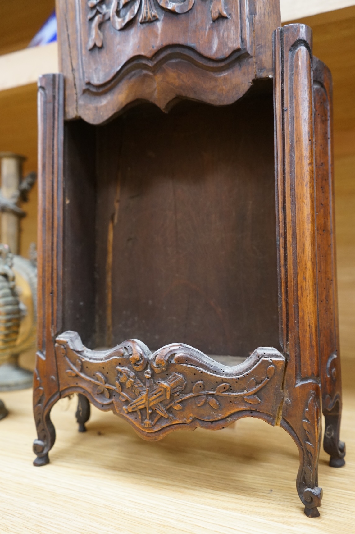 A 19th century carved walnut novelty ' French armoire' candle box 50cm
